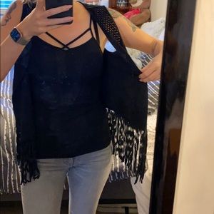 Black hippie fringe vest. Festival ready!